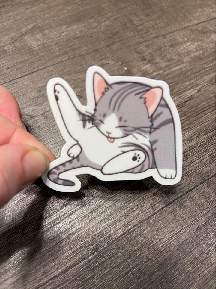 Cat Licking Itself Sticker - FrankieDeLeonDesigns