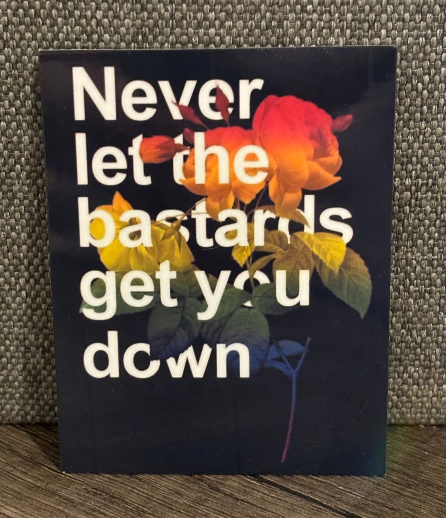 NEVER LET THE BASTARDS GET YOU DOWN STICKER