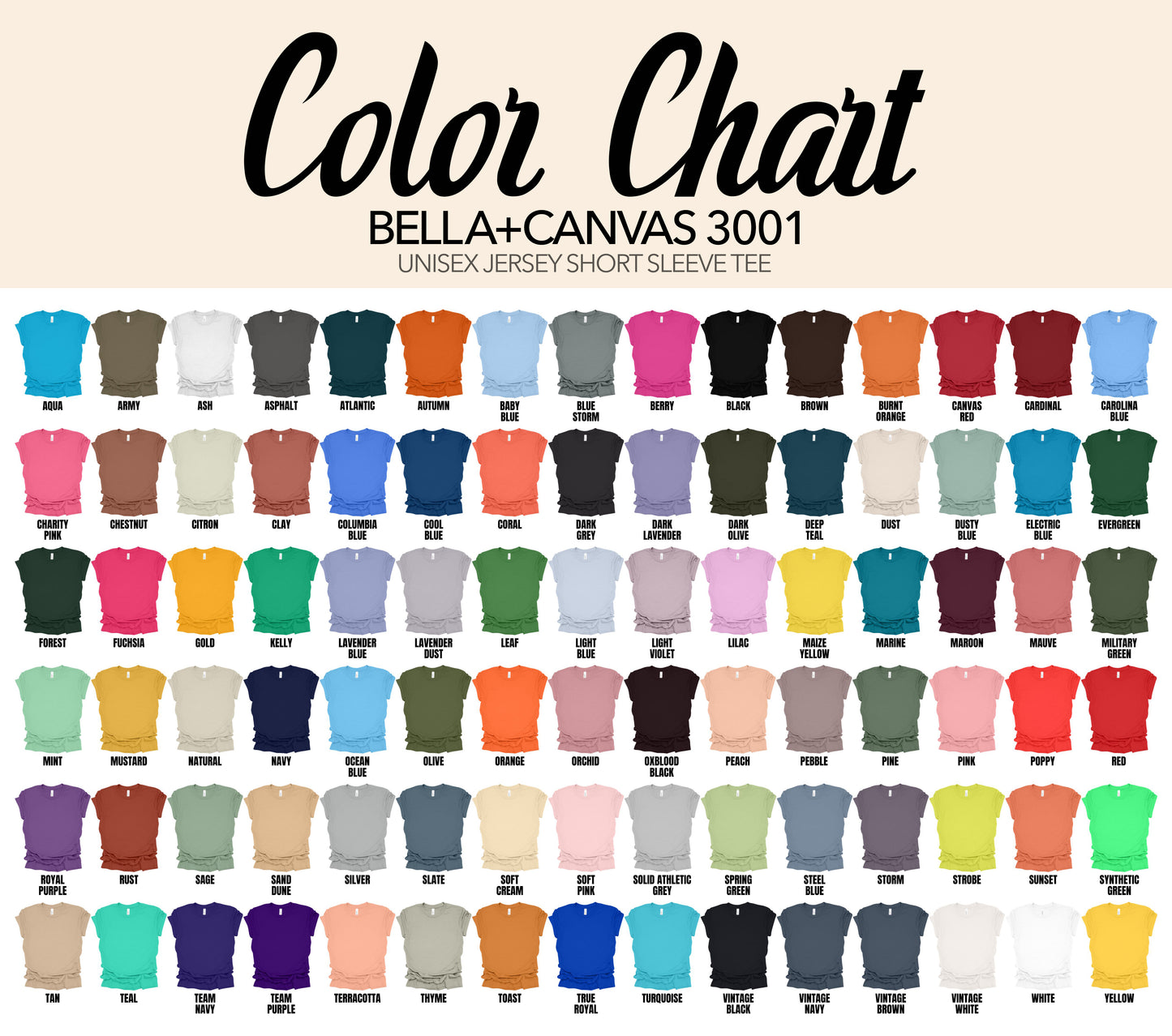 SIZE AND COLOR CHARTS