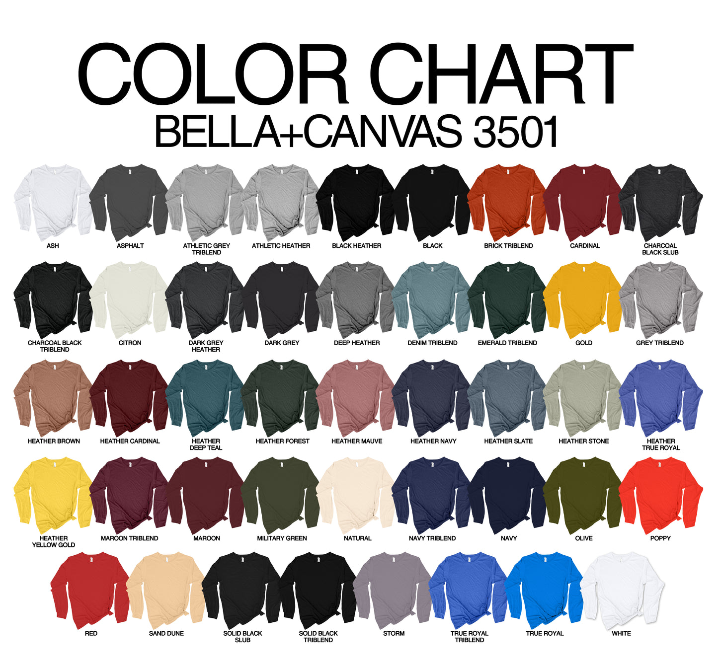 SIZE AND COLOR CHARTS