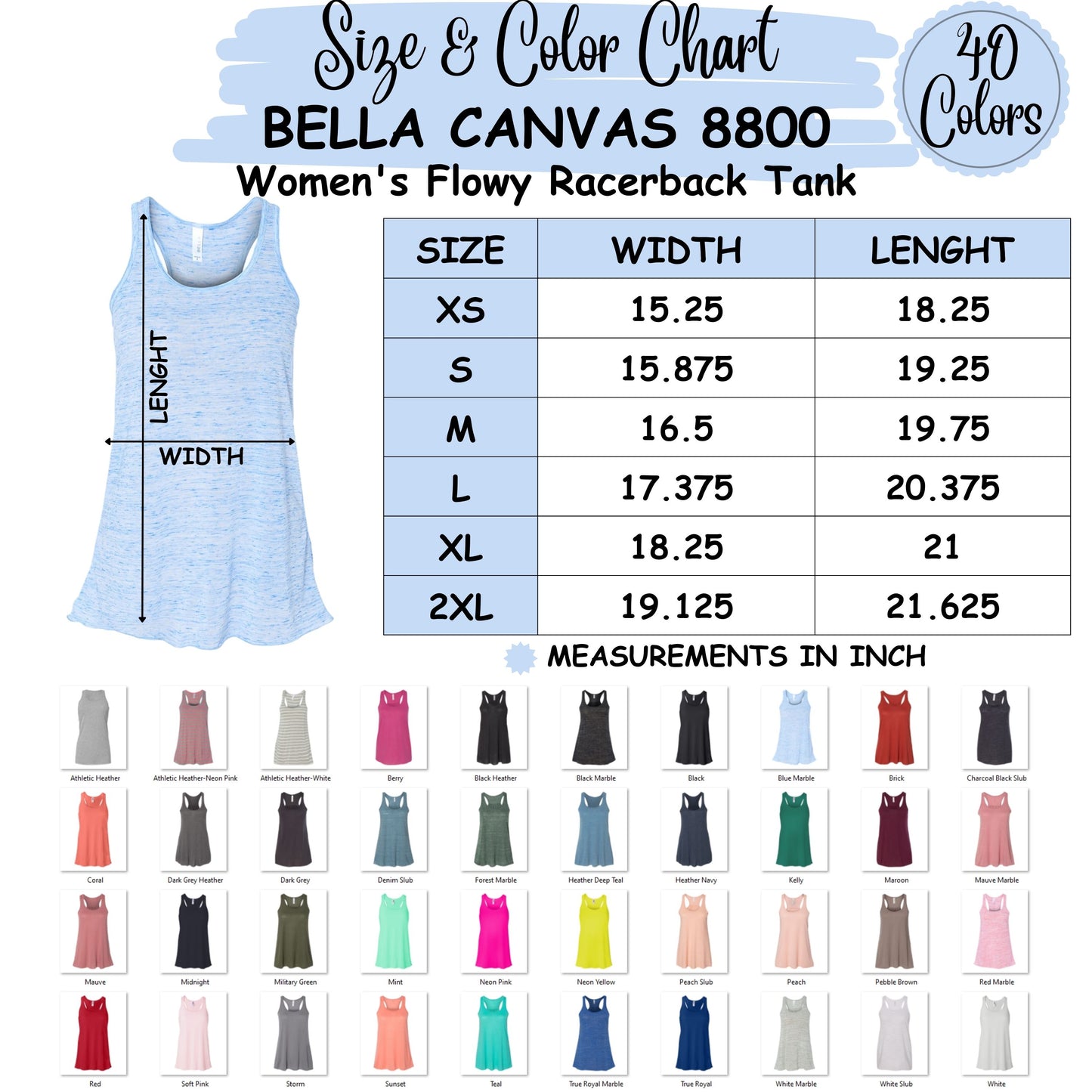 SIZE AND COLOR CHARTS